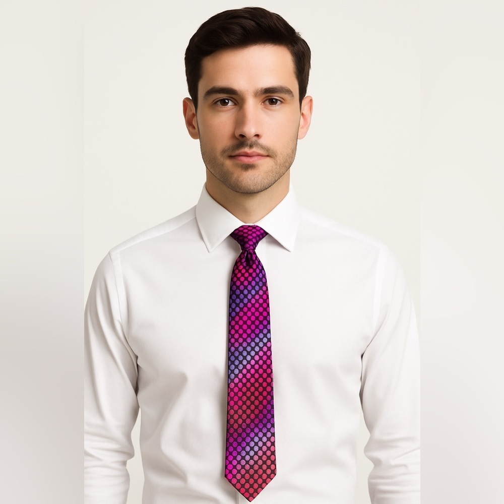 Ted Baker London Silk Tie – Purple/Red Dot Pattern with Paisley Lining